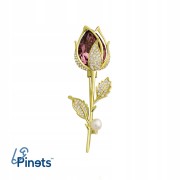 PINETS Kwiat Róża z cyrkoniami Broszka pozłacana