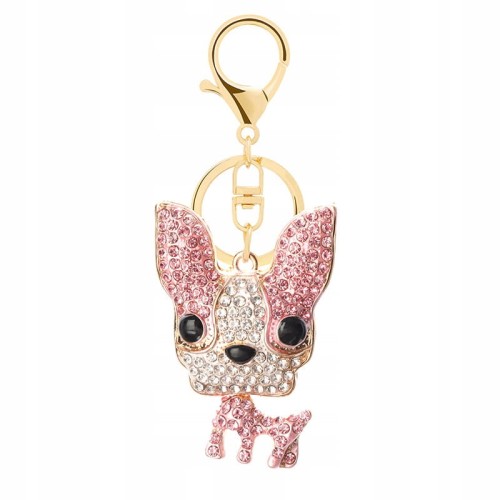 BRELOCZEK Pies różowy cyrkonie Brelok klucze