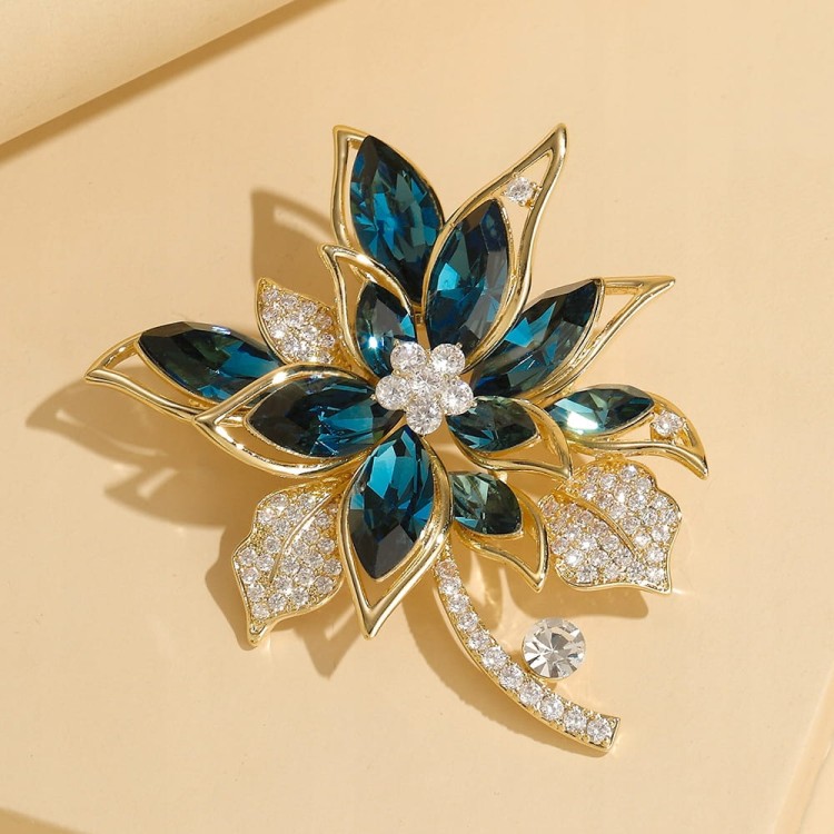 PINETS Kwiat z cyrkoniami Broszka pozłacana 14k