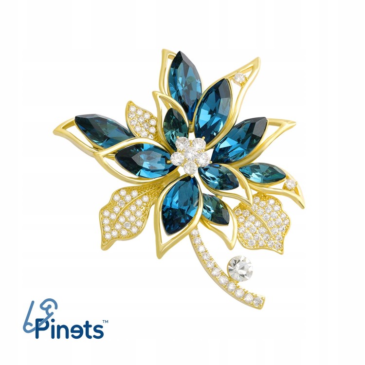 PINETS Kwiat z cyrkoniami Broszka pozłacana 14k