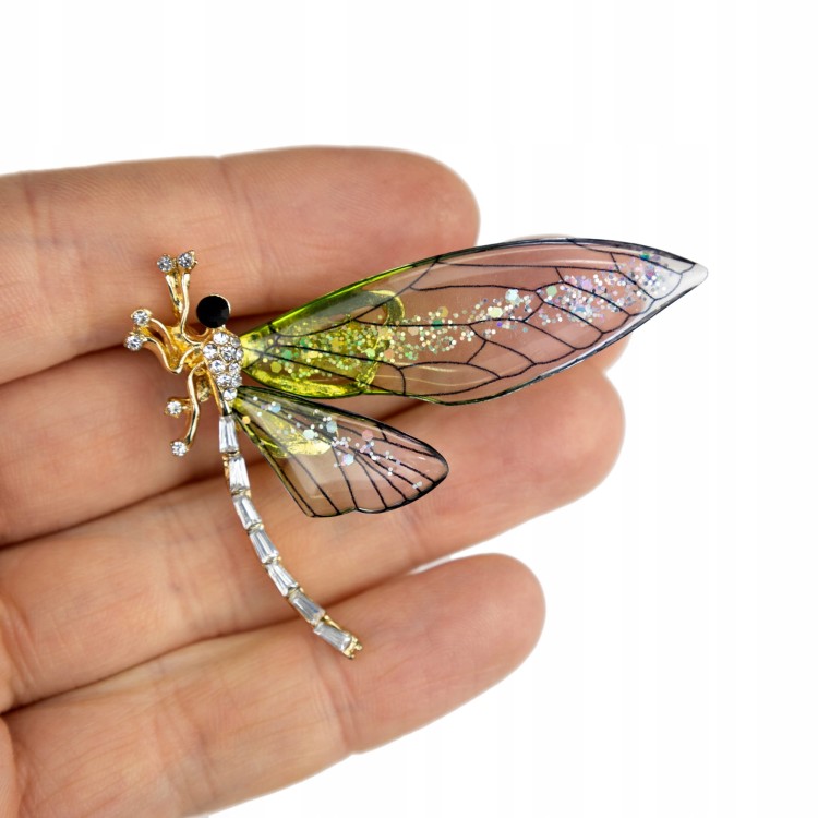 PINETS ważka z zielonymi skrzydełkami broszka