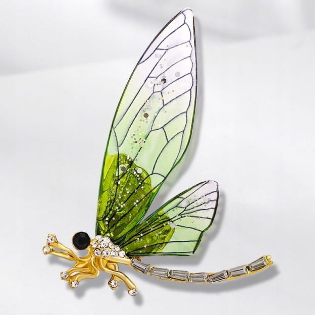 PINETS ważka z zielonymi skrzydełkami broszka