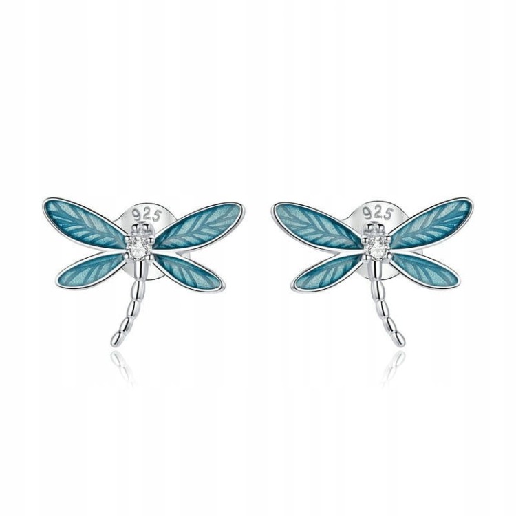 Fraise kolczyki srebrne S925 ważki seledynowe