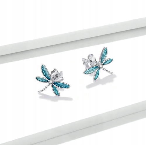 Fraise kolczyki srebrne S925 ważki seledynowe