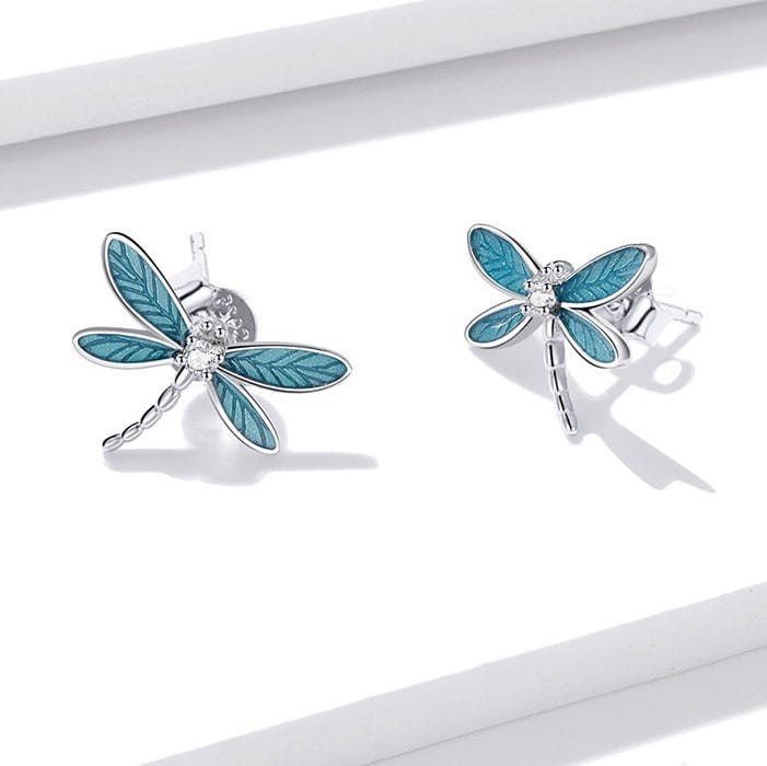 Fraise kolczyki srebrne S925 ważki seledynowe