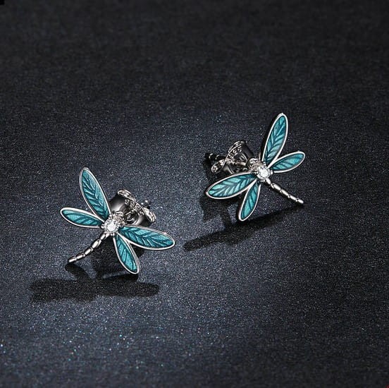 Fraise kolczyki srebrne S925 ważki seledynowe