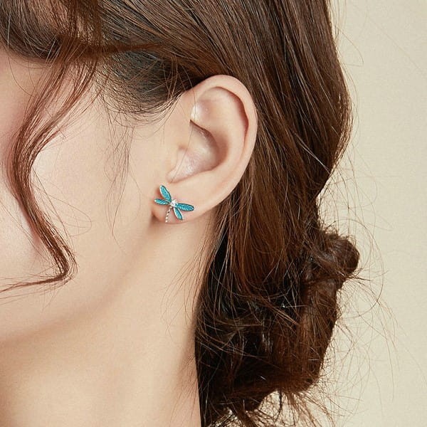 Fraise kolczyki srebrne S925 ważki seledynowe