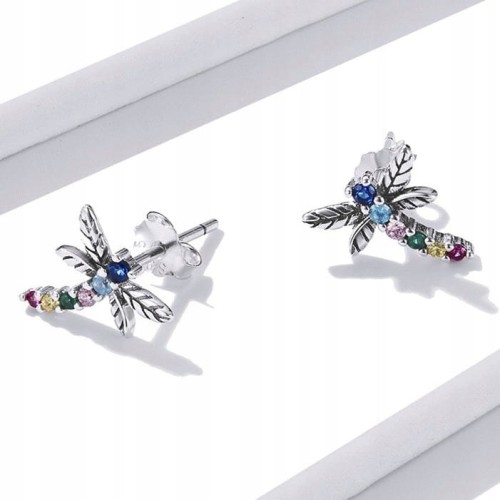 Fraise kolczyki srebrne S925 ważki z cyrkoniami