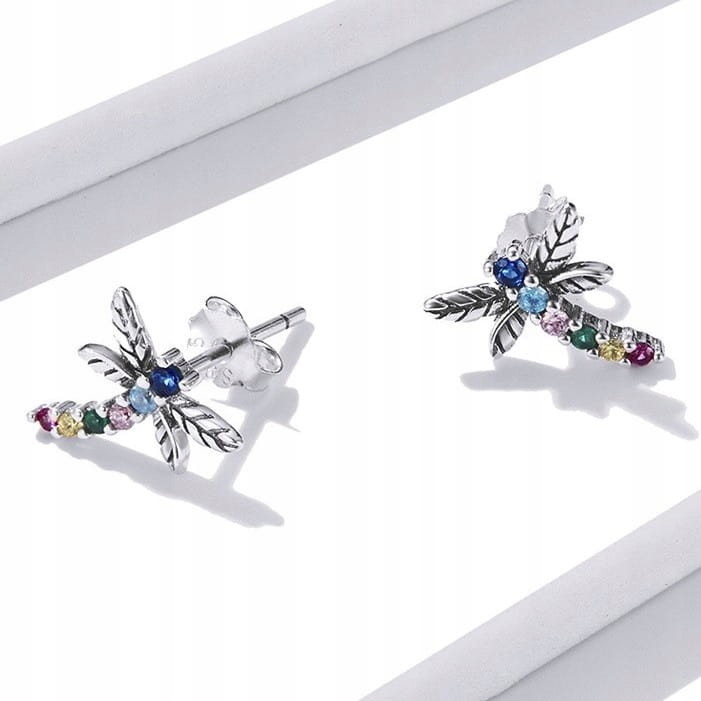 Fraise kolczyki srebrne S925 ważki z cyrkoniami