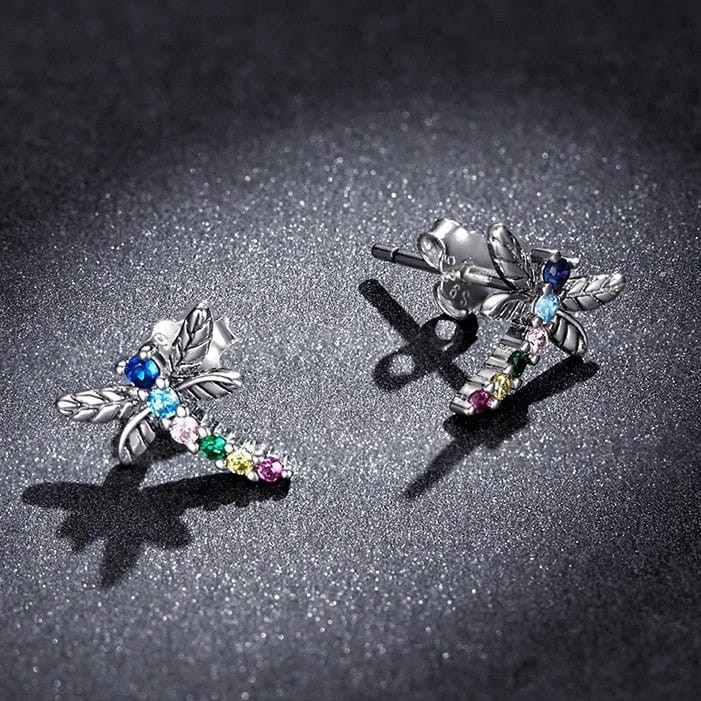 Fraise kolczyki srebrne S925 ważki z cyrkoniami