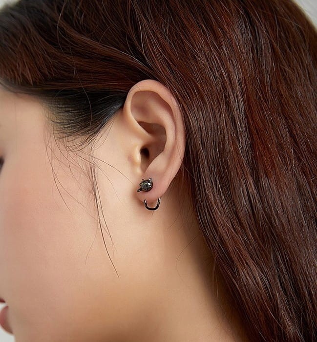 KOLCZYKI srebrne Koty z ogonem Srebro 925 czarne