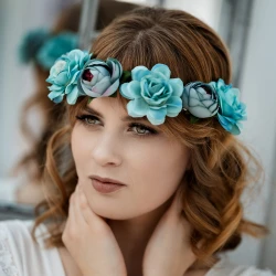 Wianek Boho duże niebieskie kwiaty wieczór panieński