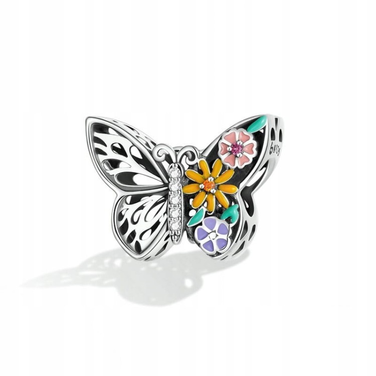 Fraise Charms Beads srebro S925 motylek z kwiatami