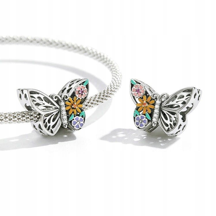 Fraise Charms Beads srebro S925 motylek z kwiatami