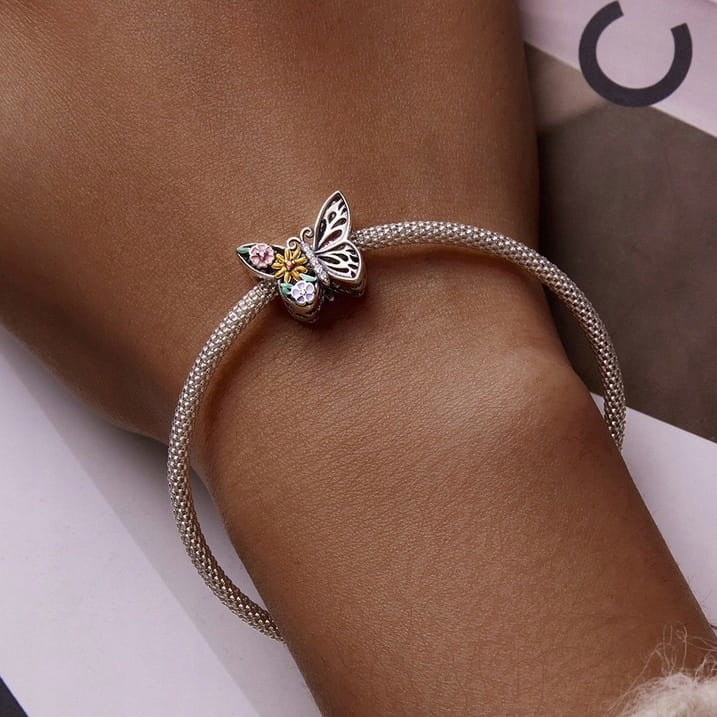 Fraise Charms Beads srebro S925 motylek z kwiatami
