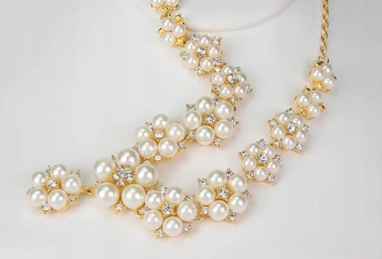 Złota Kolia zestaw z perłami naszyjnik i kolczyki
