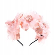 Opaska do włosów wianek duże kwiaty różowy