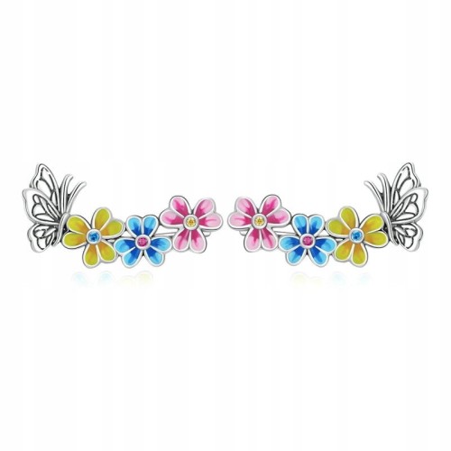 KOLCZYKI srebrne S925 kwiatki motylek nausznice