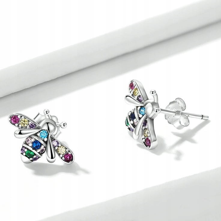 Fraise kolczyki Pszczółki Srebro S925 z cyrkoniami