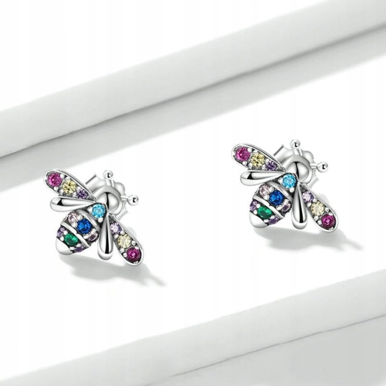 Fraise kolczyki Pszczółki Srebro S925 z cyrkoniami