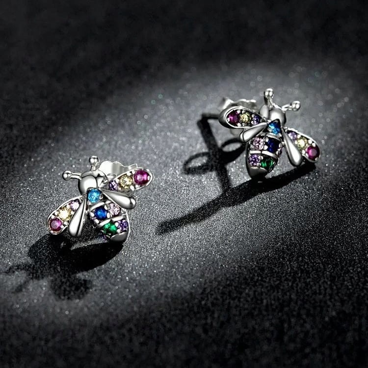 Fraise kolczyki Pszczółki Srebro S925 z cyrkoniami