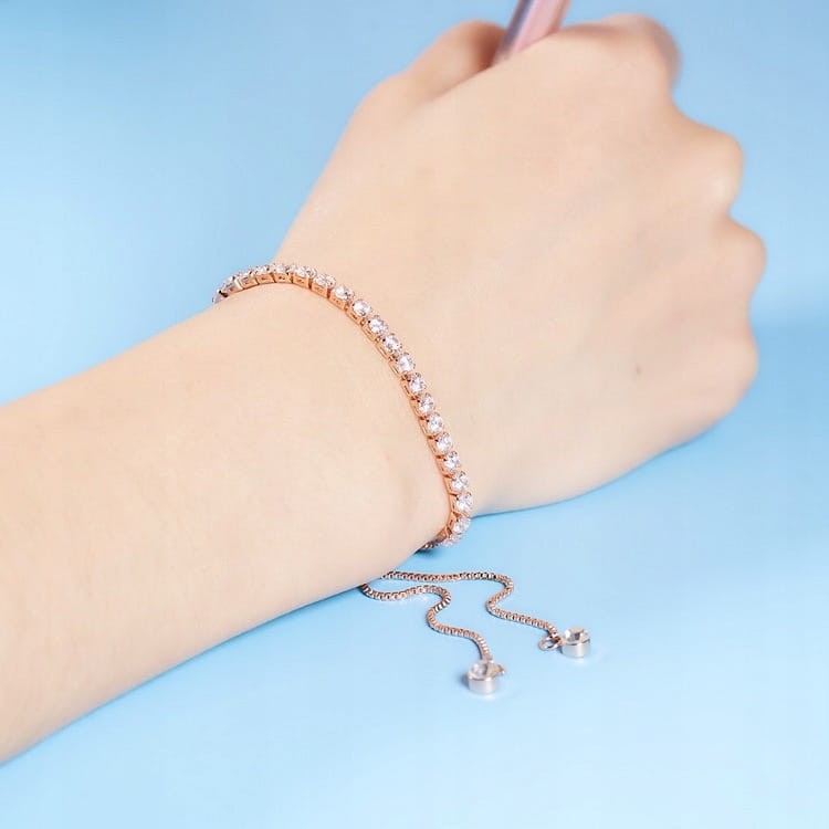 Bransoletka różowe złoto elegancka z cyrkoniami