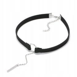 Choker zamszowy czarny ze srebrnymi dodatkami