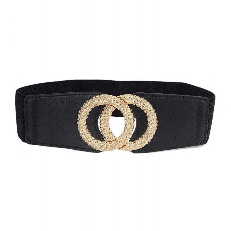 Szeroki pasek do sukienki tuniki czarny ozdobny