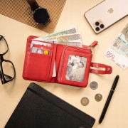 PORTFEL Damski Czerwony ochrona RFID skórzany