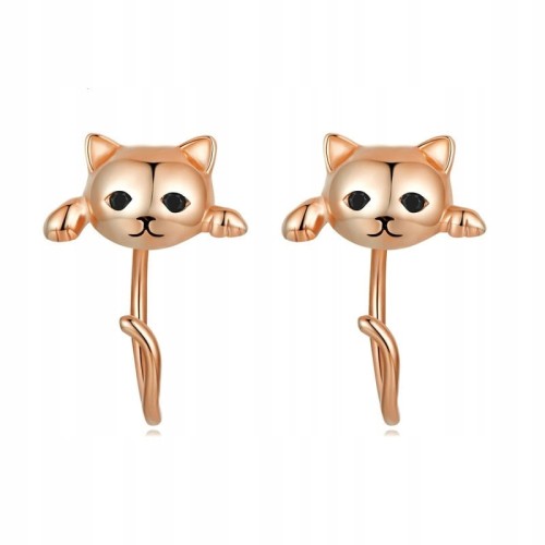 KOLCZYKI różowe złoto Koty z ogonem srebro S925