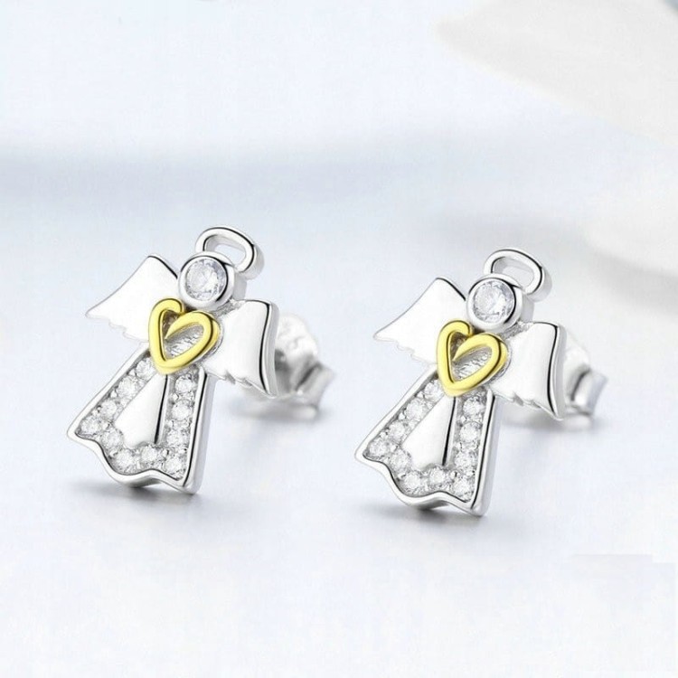 Fraise kolczyki srebrne S925 Aniołki z serduszkiem