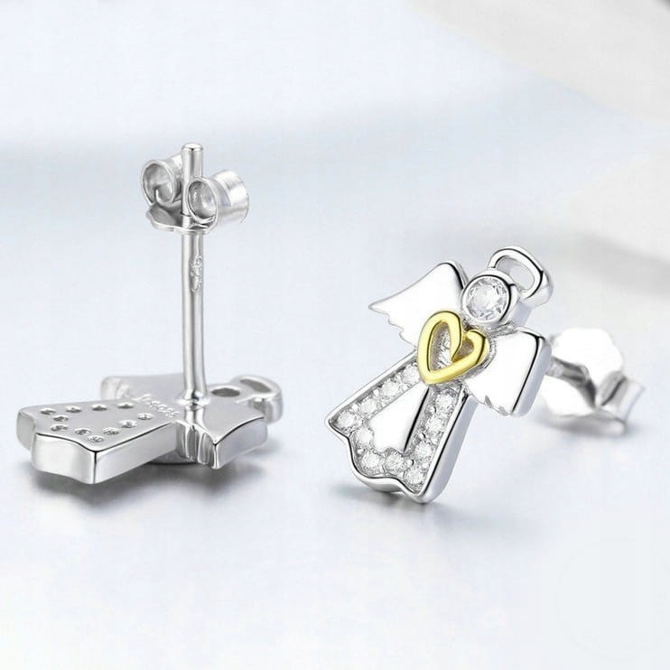 Fraise kolczyki srebrne S925 Aniołki z serduszkiem