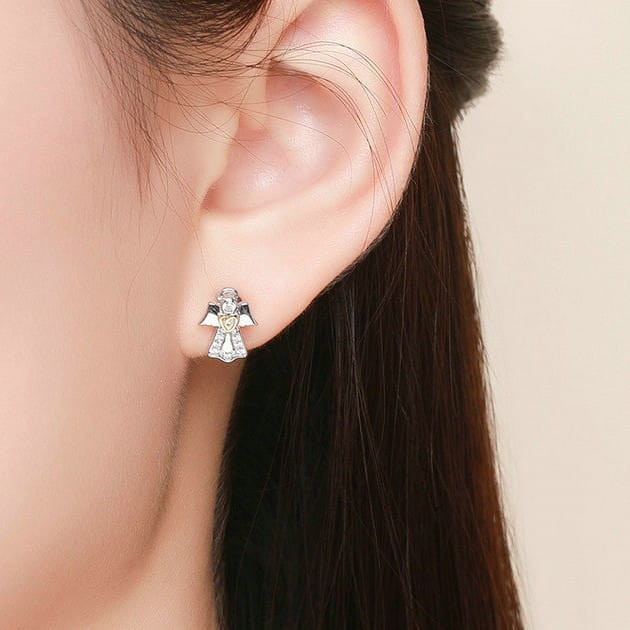 Fraise kolczyki srebrne S925 Aniołki z serduszkiem