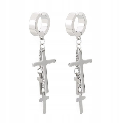 Kolczyki długie krzyże srebrne wiszące łańcuszki