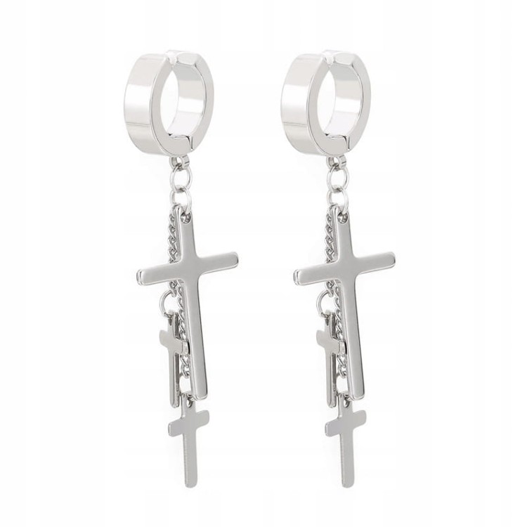 Kolczyki długie krzyże srebrne wiszące łańcuszki