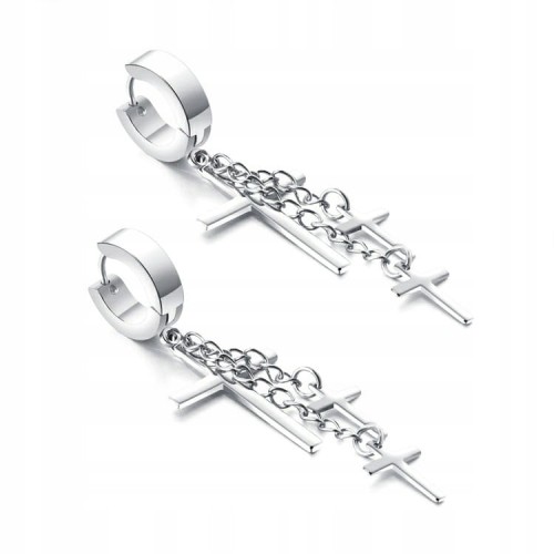 Kolczyki długie krzyże srebrne wiszące łańcuszki