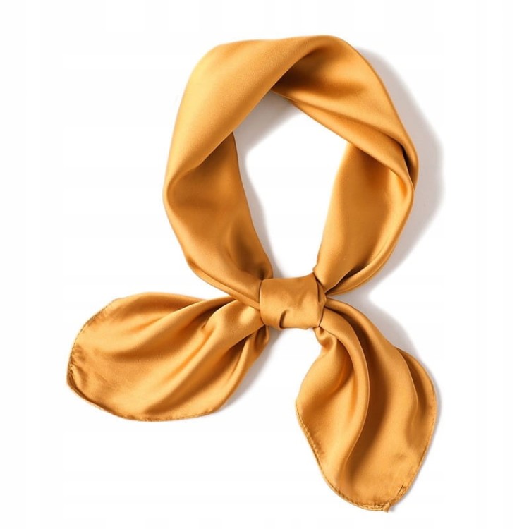 Apaszka chusta na szyję włosy musztardowa satynowa