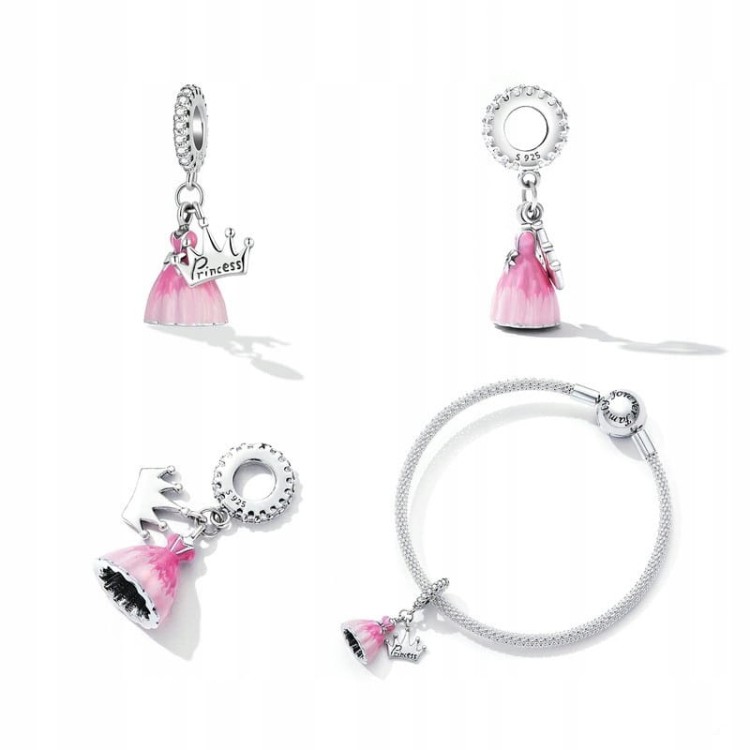 Fraise Charms srebro S925 Princess sukienka różowa