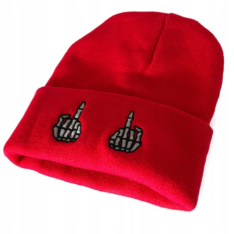 Czapka zimowa czerwona FUCK unisex