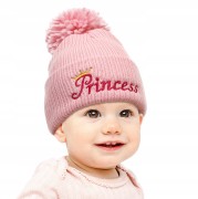 Princess czapka zimowa dla dziecka różowa pompon