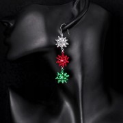 Kolczyki świąteczne długie trzy rozetki kokardy