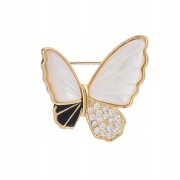 PINETS Broszka pozłacana 14K motyl masa perłowa