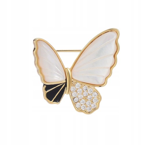 PINETS Broszka pozłacana 14K motyl masa perłowa