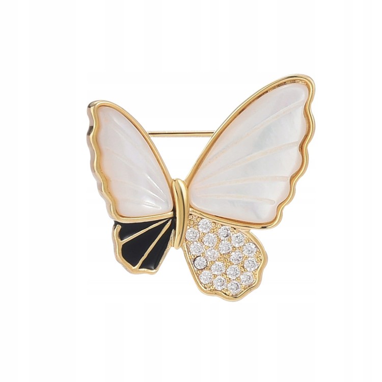 PINETS Broszka pozłacana 14K motyl masa perłowa