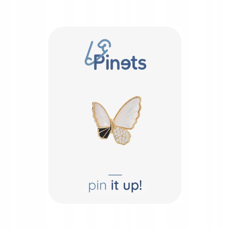 PINETS Broszka pozłacana 14K motyl masa perłowa
