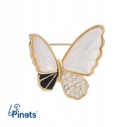 PINETS Broszka pozłacana 14K motyl masa perłowa