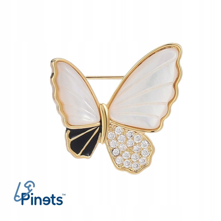 PINETS Broszka pozłacana 14K motyl masa perłowa