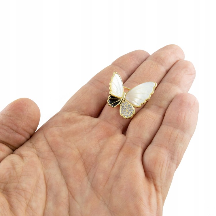 PINETS Broszka pozłacana 14K motyl masa perłowa