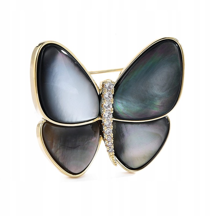PINETS Broszka pozłacana 14K motyl masa perłowa