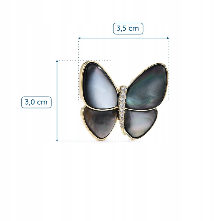 PINETS Broszka pozłacana 14K motyl masa perłowa
